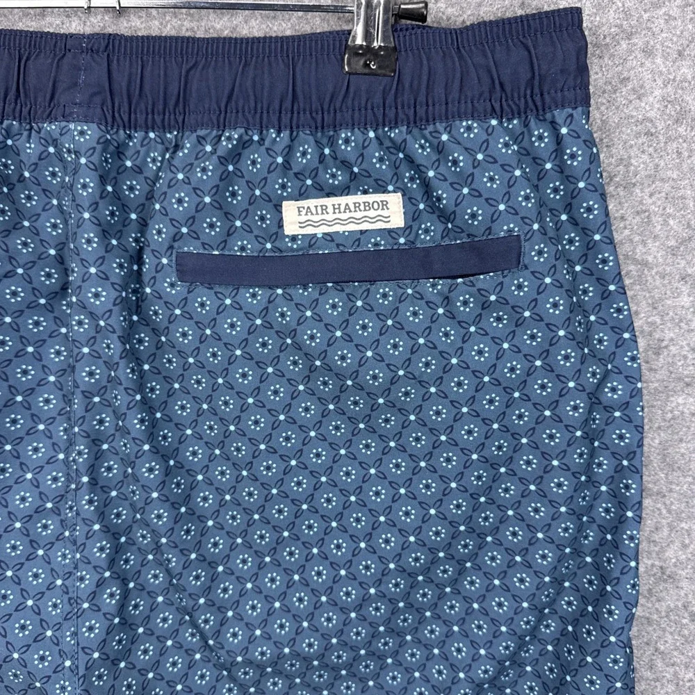 Fair Harbor Mens XL Navy Blue Geometric Tile Print‎ Board Shorts Swim Trunks